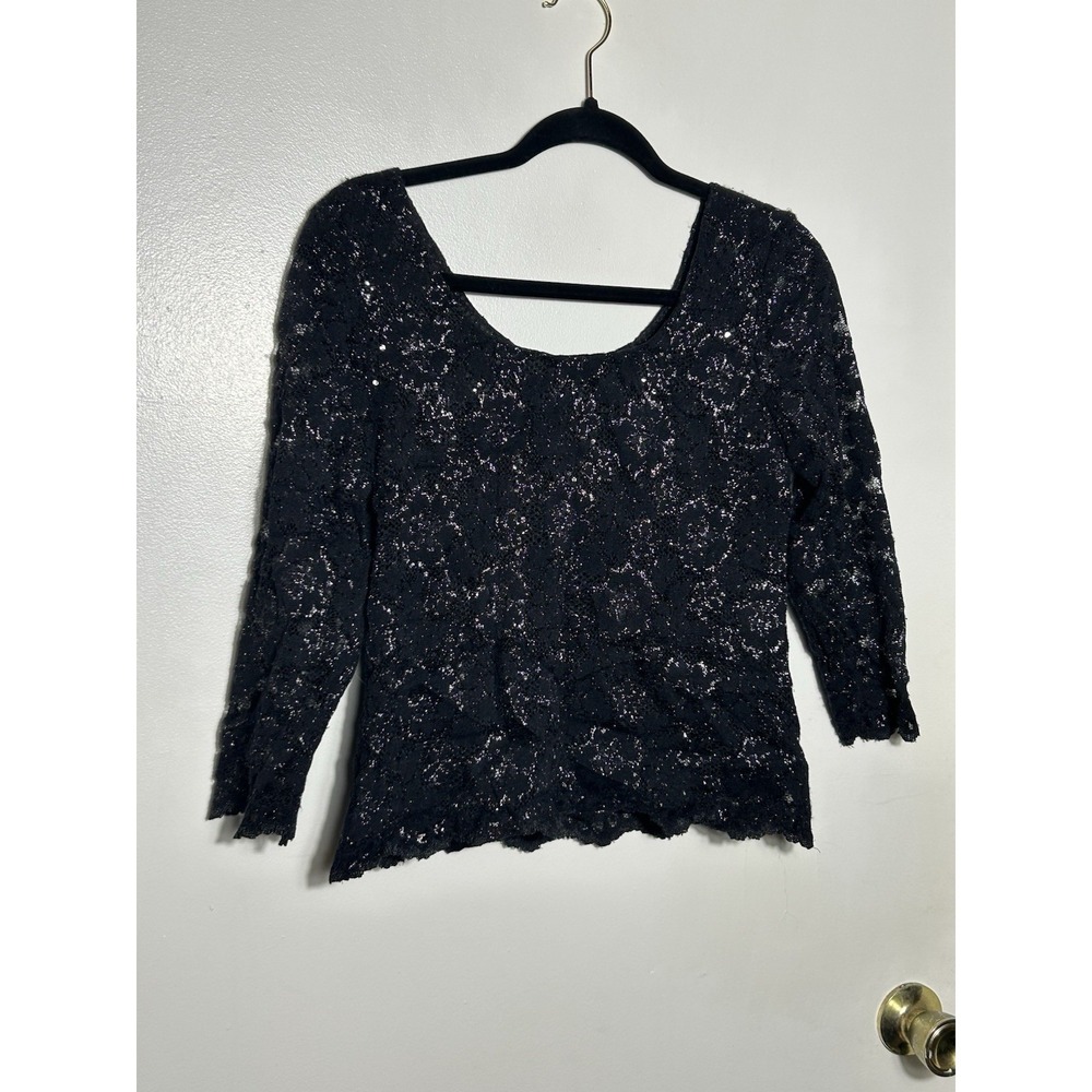 Jeffrey & Dara Evening Tom‎ Barra Black Lace Metallic Top Sz 6  Goth Made USA